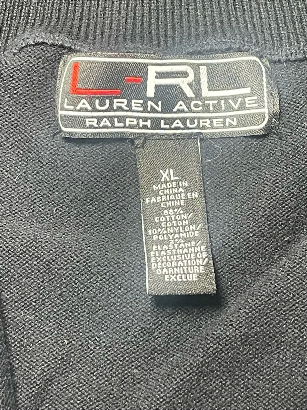 Ralph Lauren L-RL Lauren Active Men’s XL Black 1/4 Zip Sweater Red Stripe